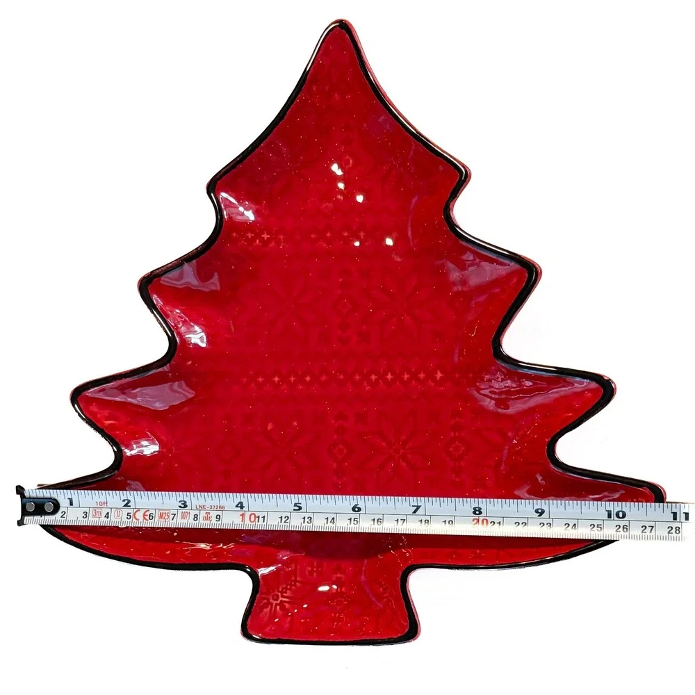 Southern Living Red Christmas Tree Platter Set of 2 Handcrafted Portugal